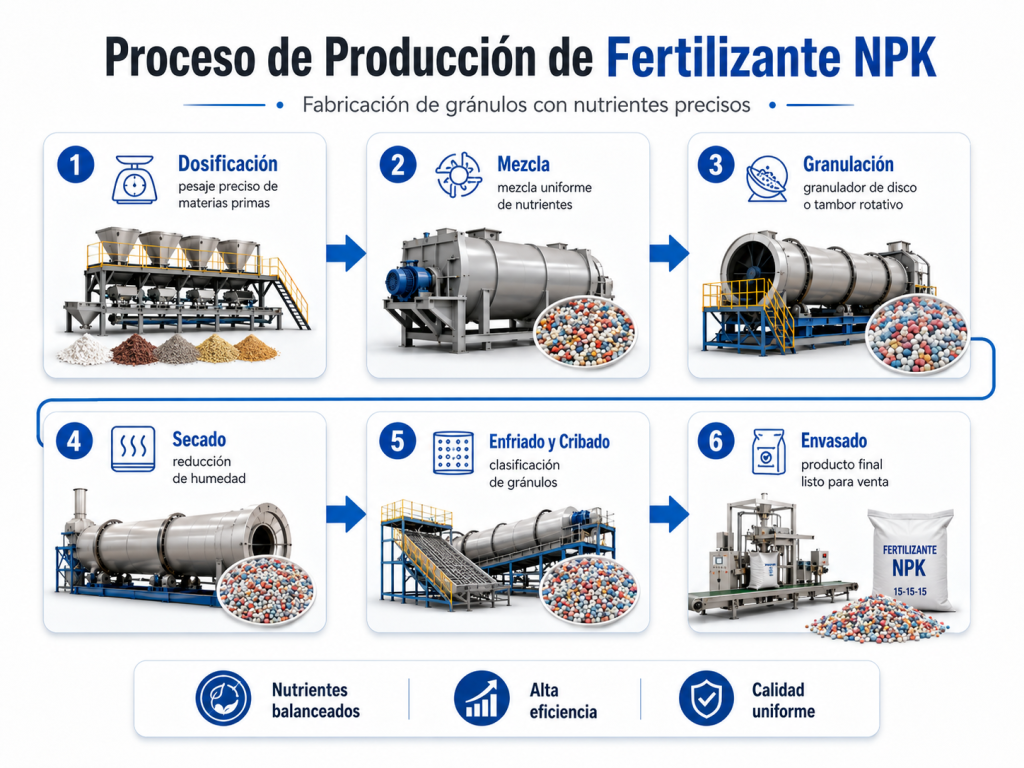 Proceso de producción de fertilizante orgánico con equipos para fertilizantes